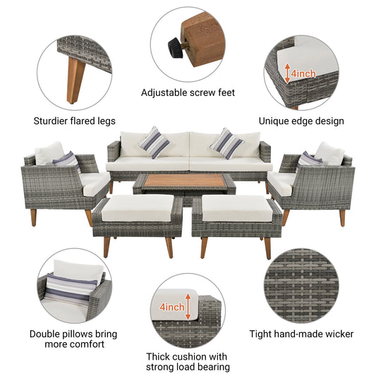 6-Pieces All Weather PE Wicker Sofa Set, Outdoor Rattan sofa With